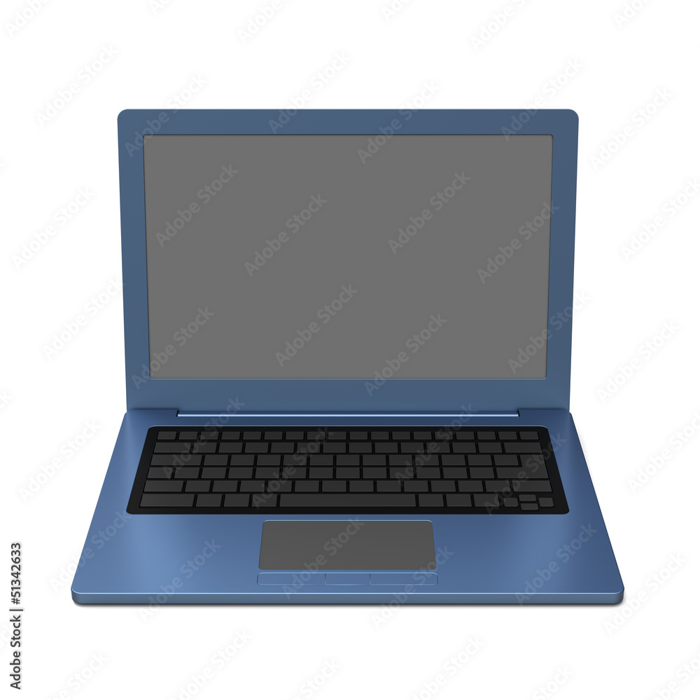 3D model of blue laptop with blank keyboard and simple design