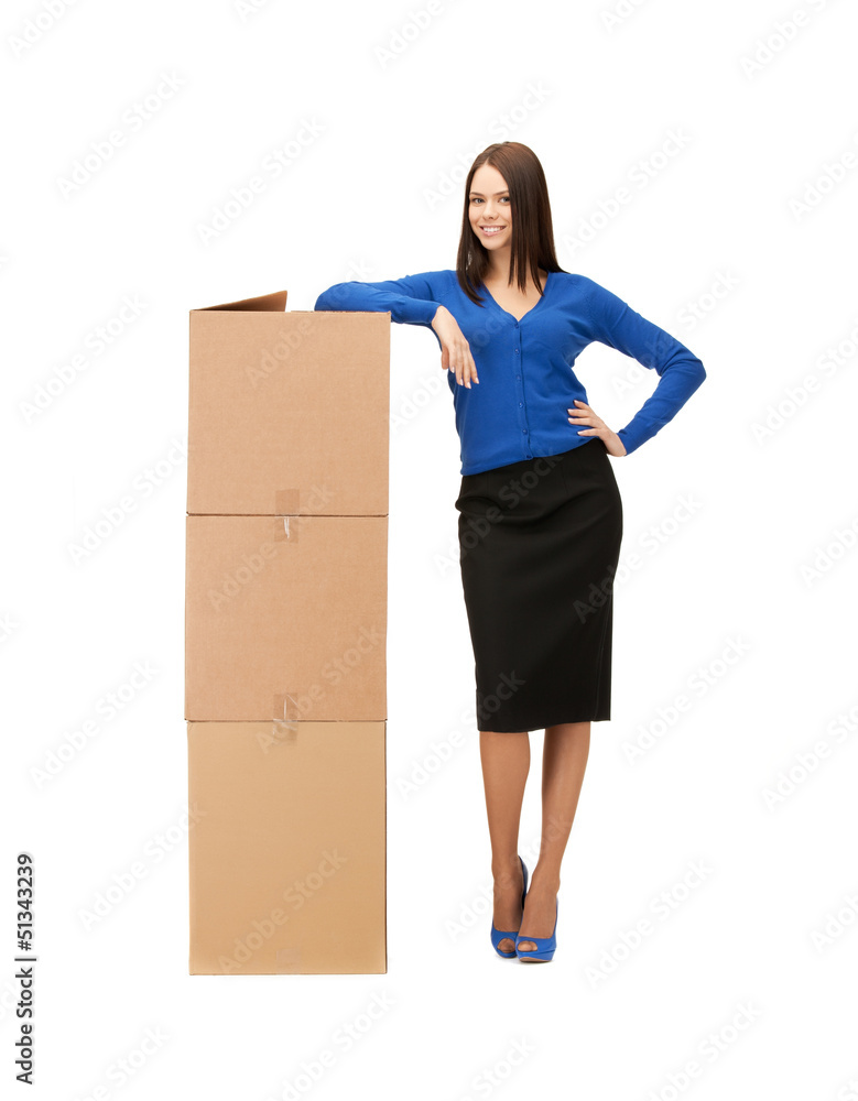 businesswoman with big carton boxes businesswoman with big carton boxes