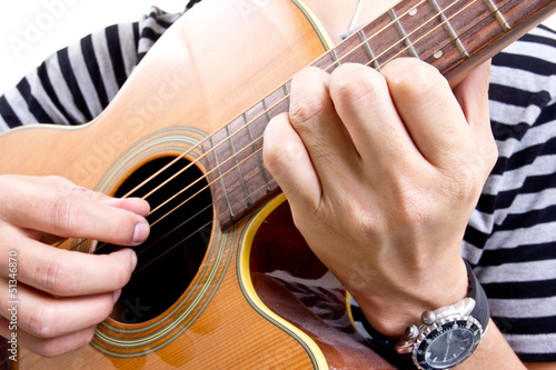 Guiter player picking music in studio photo