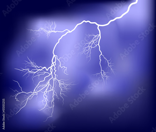 white bright lightning in dark lilac sky