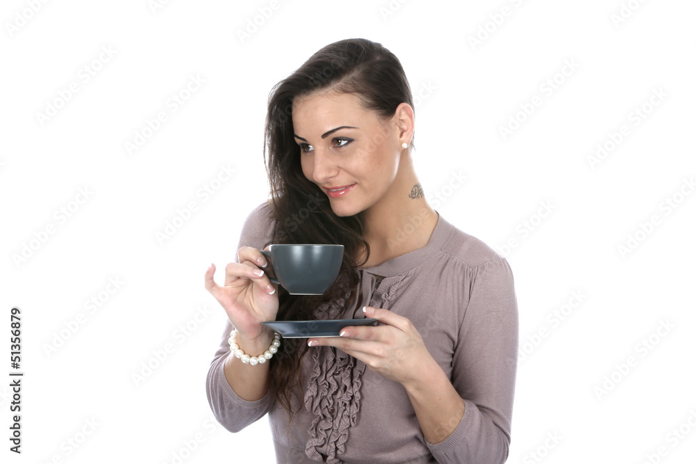 Young Woman Drinking a Cup of Tea