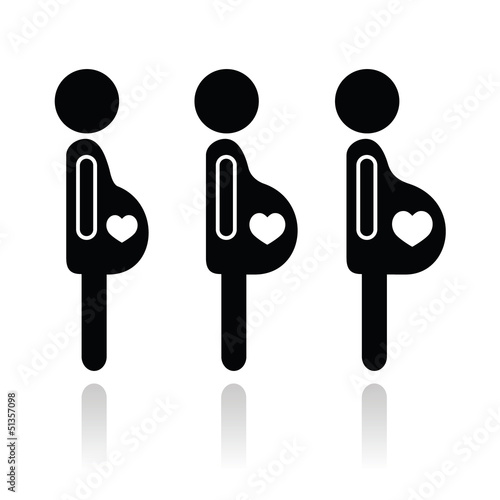 Pregnancy stages, woman expecting baby icons set