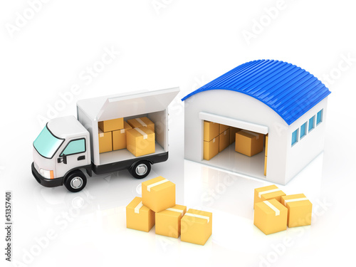 A truck and warehouse