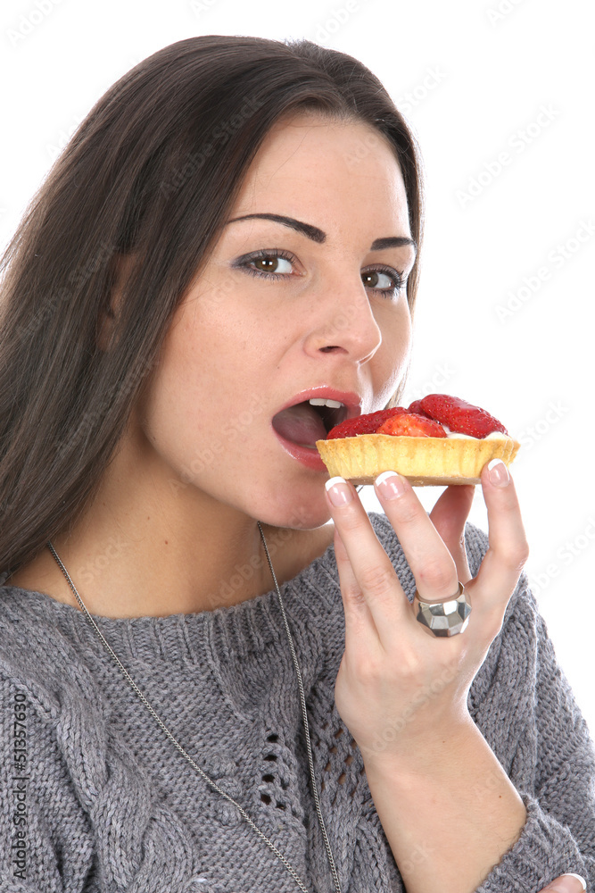 Woman Eating a Strawberry Tart