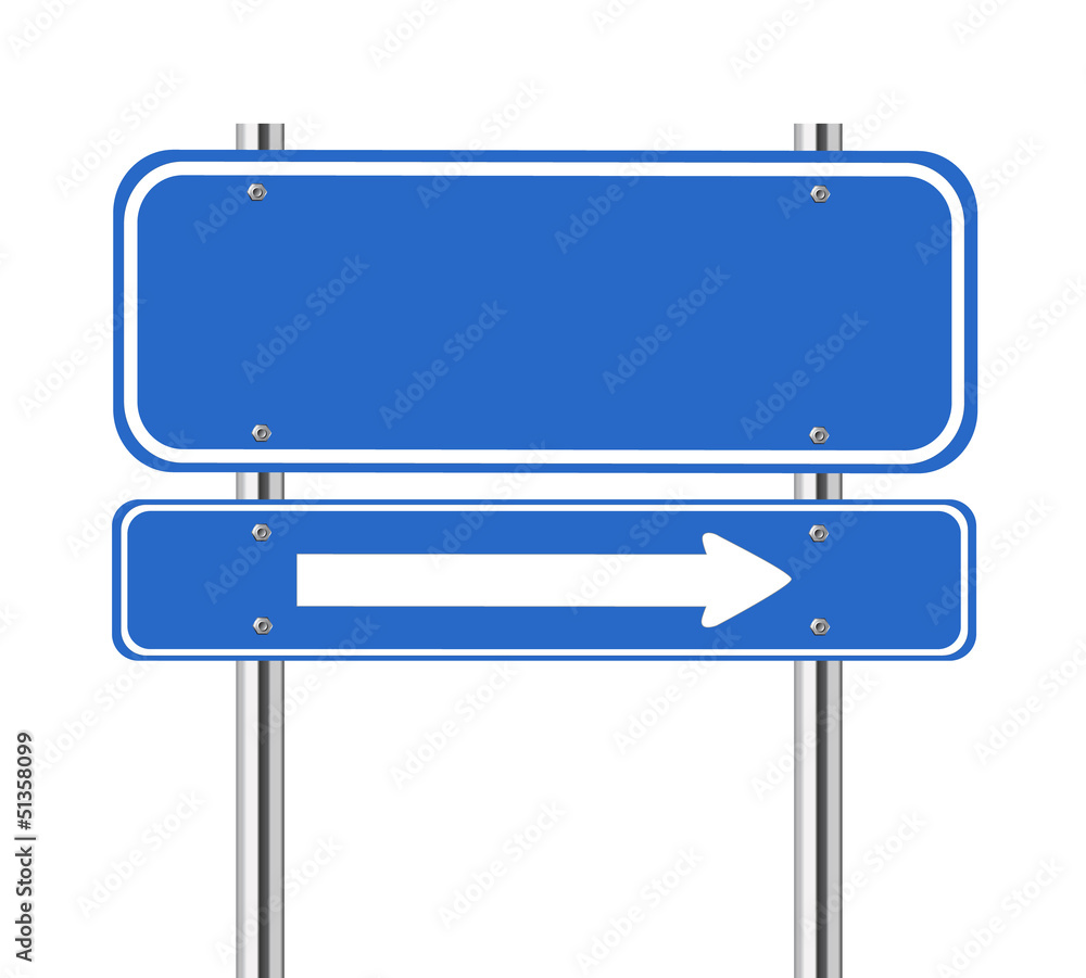 Blank blue traffic sign with white arrow Blank blue traffic sign with white arrow