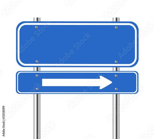Blank blue traffic sign with white arrow