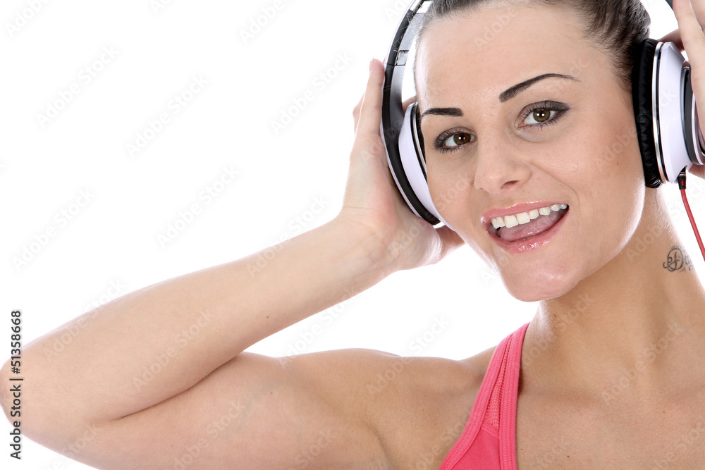 Naklejka premium Woman Wearing Headphones