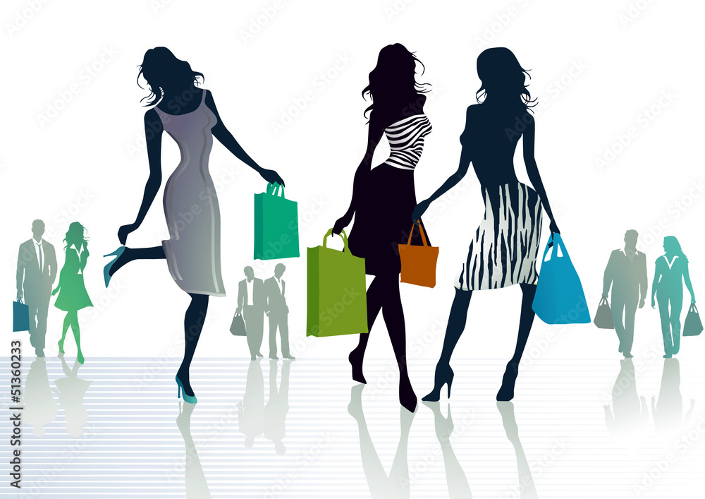 drei Frauen beim Einkaufen drei Frauen beim Einkaufen