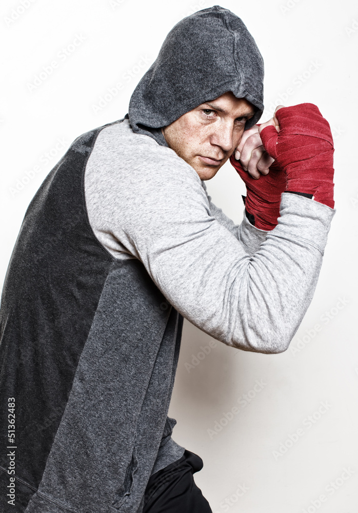 Colorless picture of young boxing man Colorless picture of young boxing man