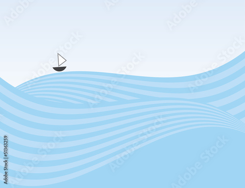 Abstract waves background with small sailboat