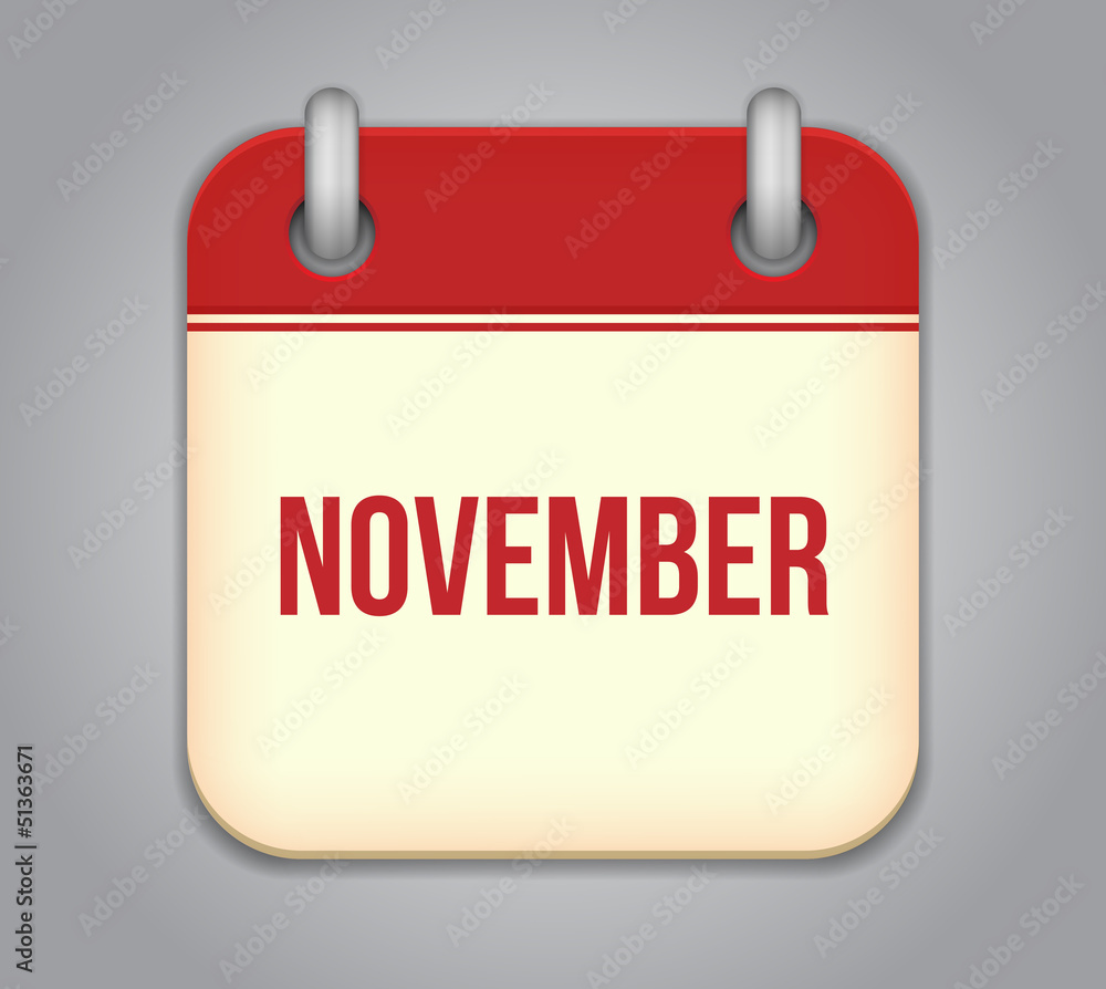 Vector calendar app icon. November Vector calendar app icon. November