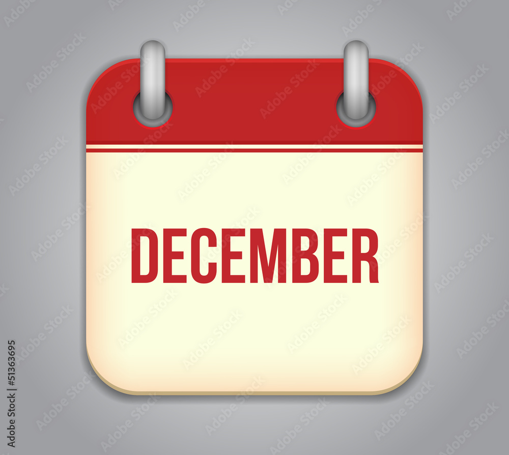 Vector calendar app icon. December Vector calendar app icon. December