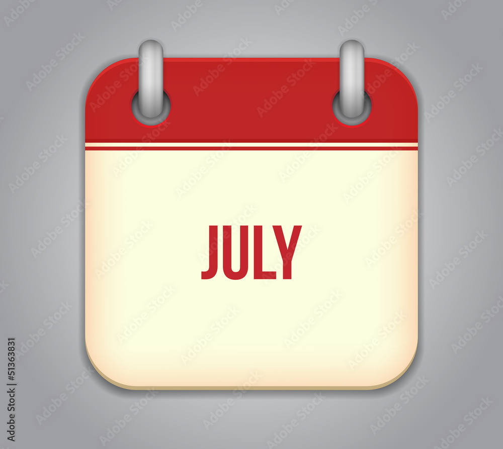 Vector calendar app icon. July Vector calendar app icon. July
