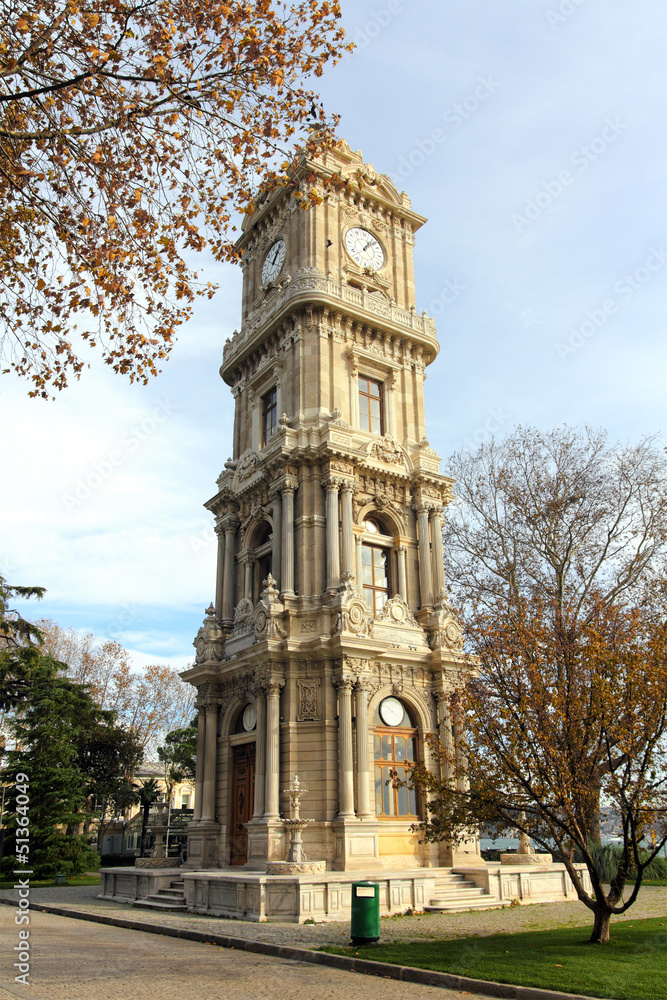 tower with clock in dolmabahce palace - istanbul