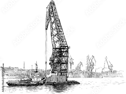 tugboat and crane