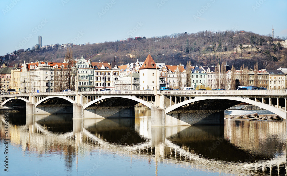 Jirasek bridge on Vltava river, Prague