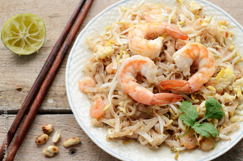 Phad Thai -stir-fried rice noodles with prawns