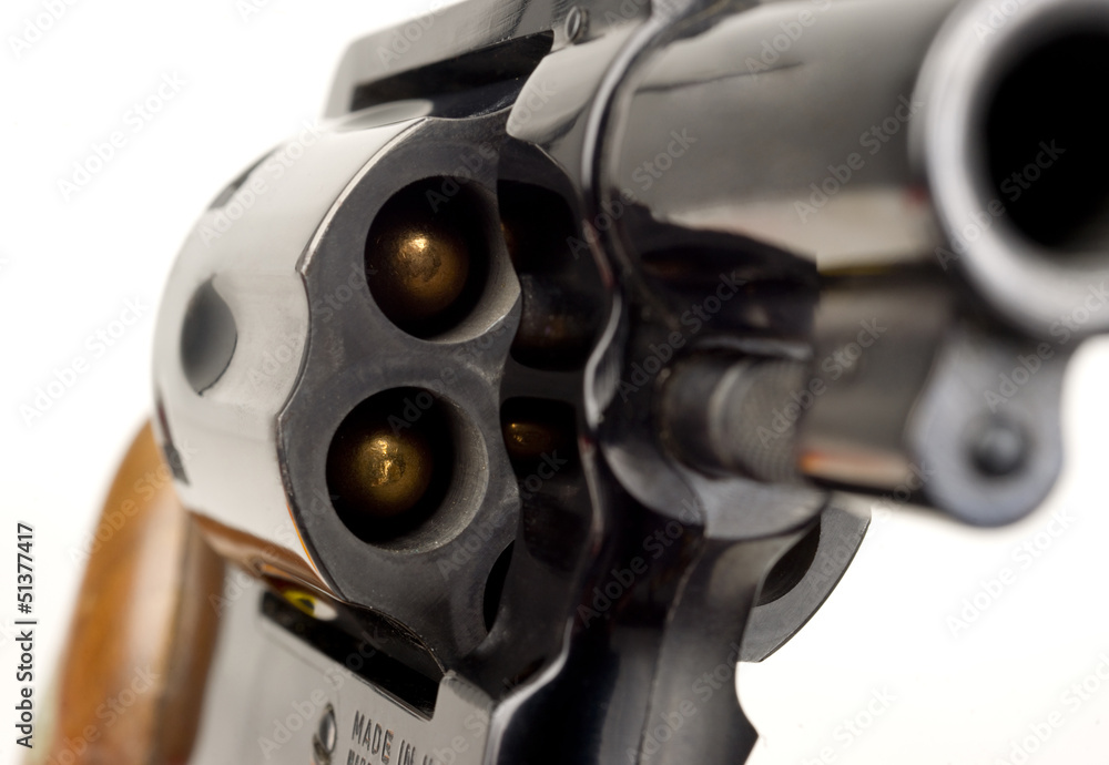 Revolver 38 Caliber Pistol Loaded Cylinder Gun Barrel Pointed