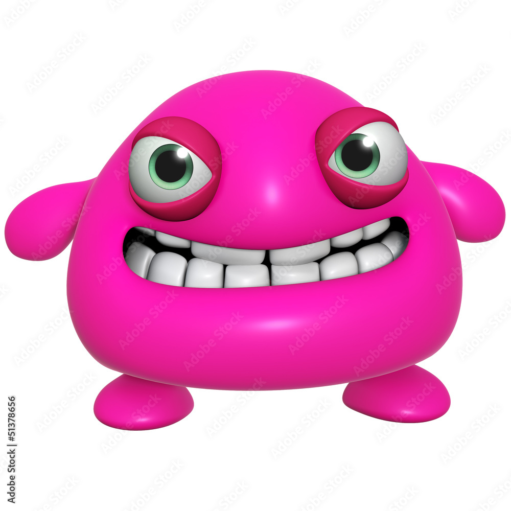3d cartoon cute pink monster