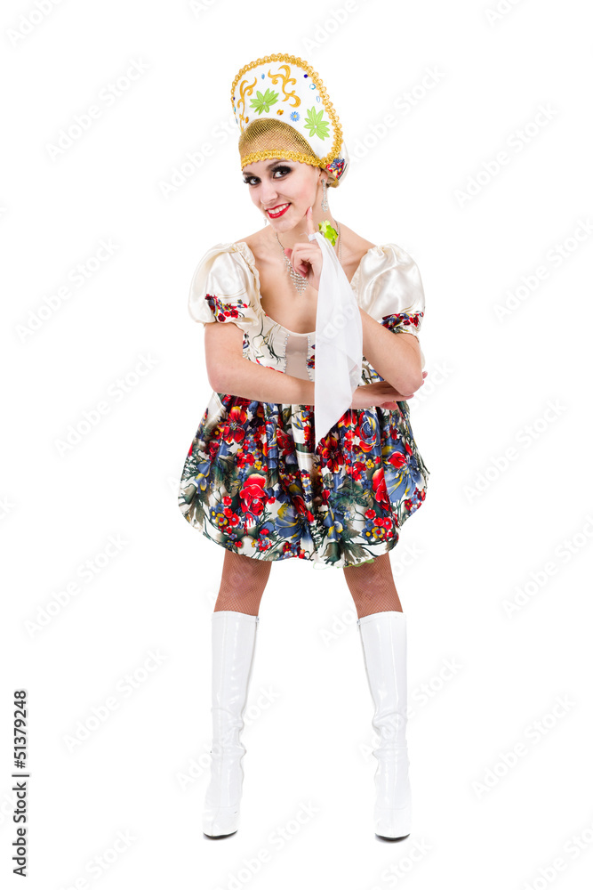 Attractive woman wearing a folk russian dress Attractive woman wearing a folk russian dress