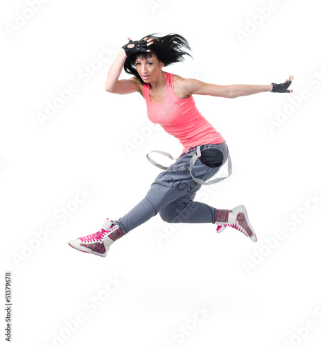 modern style dancer jumping on white background