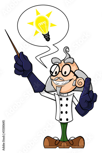 Strange scientist explaining his brilliant idea