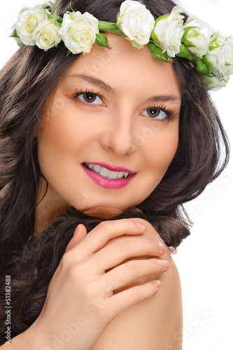 beauty smile woman with flower isolated