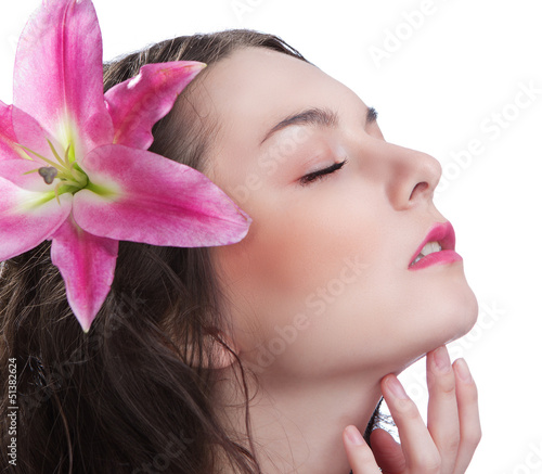 caucasian woman with flower lilya