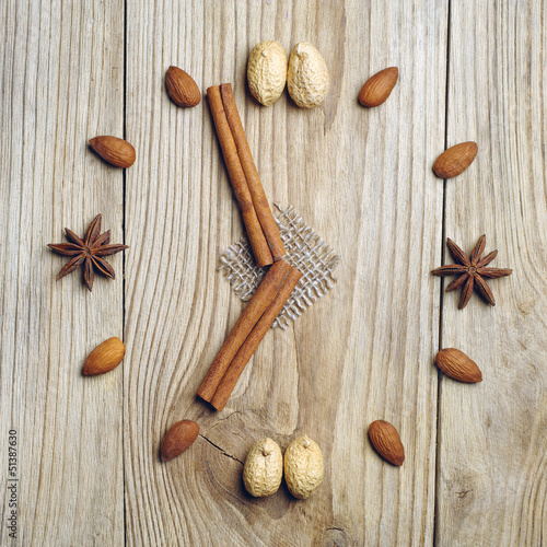 Cinnamon sticks, star anise and nuts