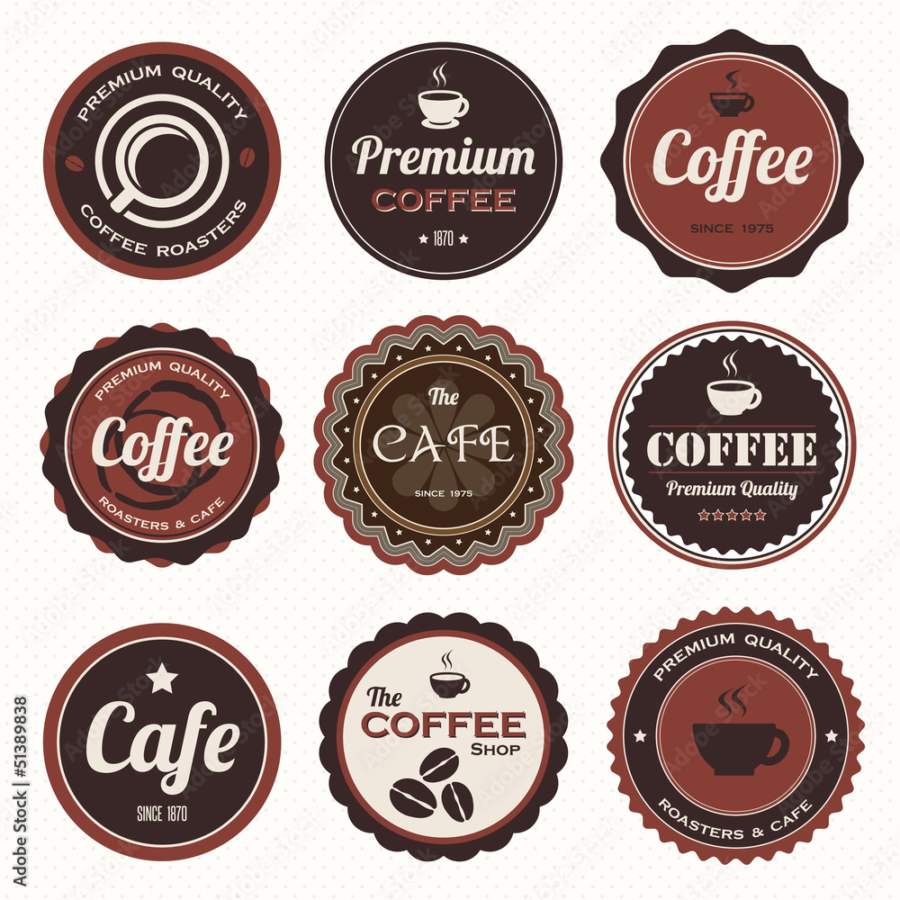 Vintage coffee badges and labels.