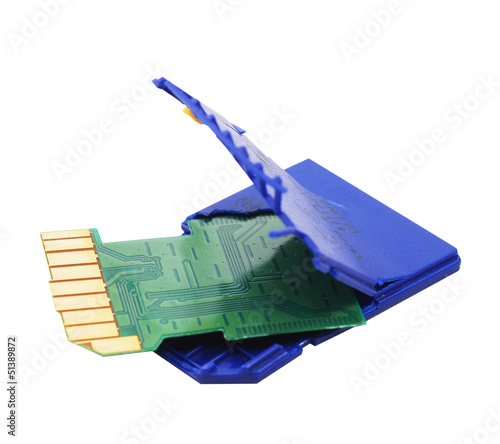 Damage SD card on isolate white background