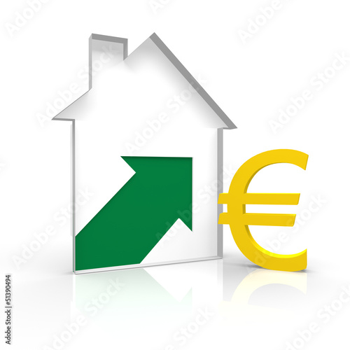 haus, einnahmen, pfeil, grün, mieteinnahmen, marktspiegel,