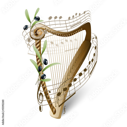 wooden harp and olives