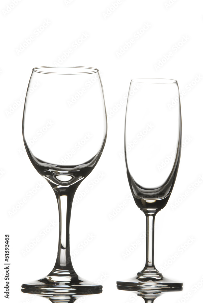 Empty wine glass and champagne glass Empty wine glass and champagne glass