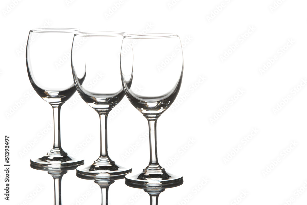 Three empty wine glasses on white background Three empty wine glasses on white background