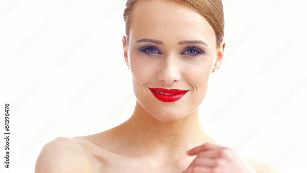 Sexy Young Woman Smiling She Has Red Sensual Lipstick Sexy Young Woman Smiling She Has Red Sensual Lipstick