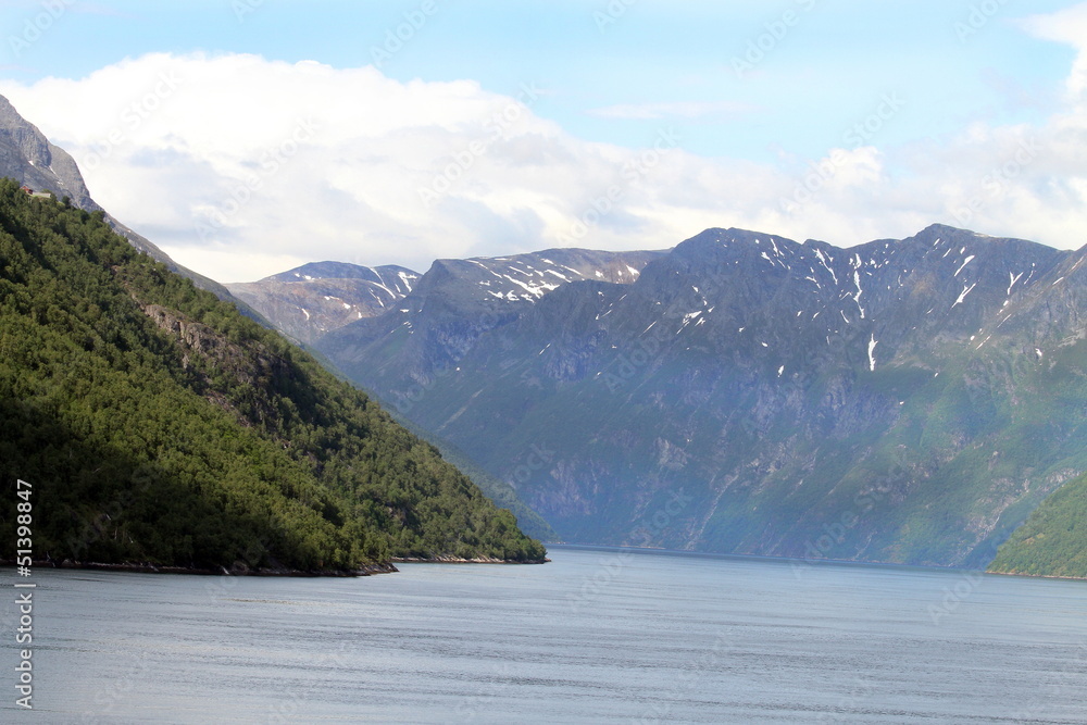 View from a cruise ship, Geirangerfjord, Norway.