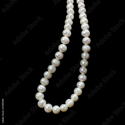 White Pearl Necklace on black background
