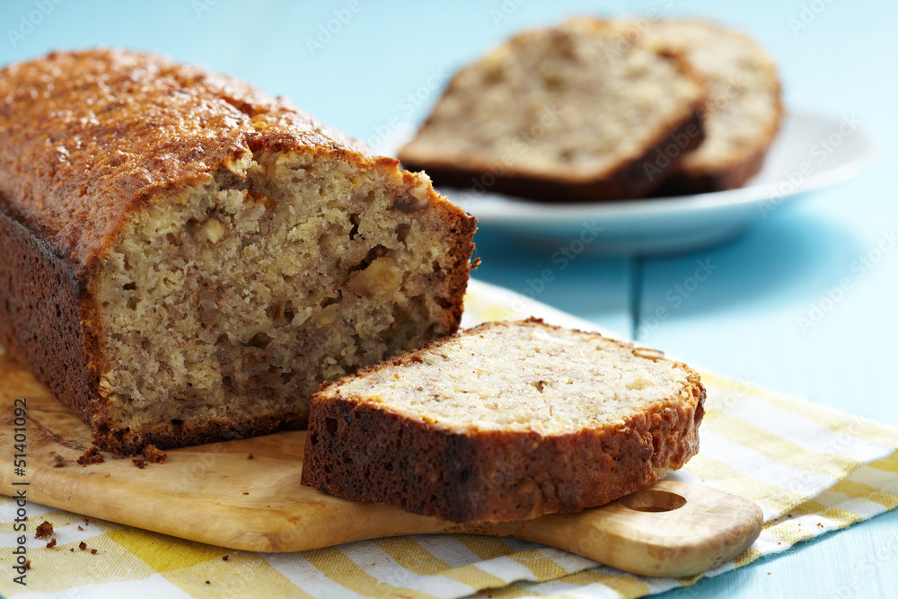 Sliced banana bread with walnuts Sliced banana bread with walnuts
