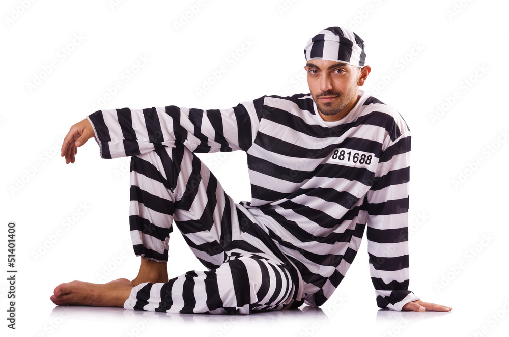 Inmate in stiped uniform on white Inmate in stiped uniform on white