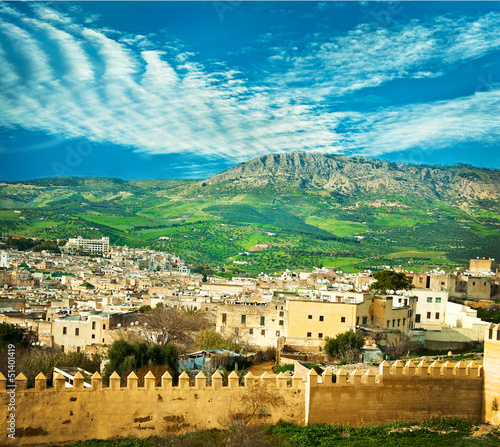 Morocco, a landscape of a city wall in the city of Fes photo