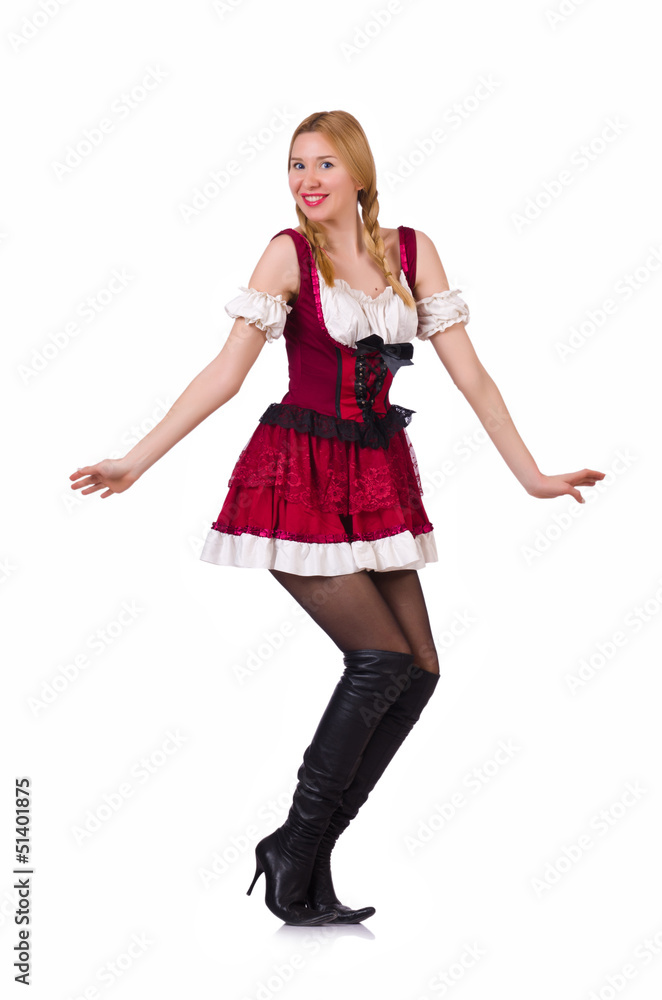 Oktoberfest concept with woman on white Oktoberfest concept with woman on white