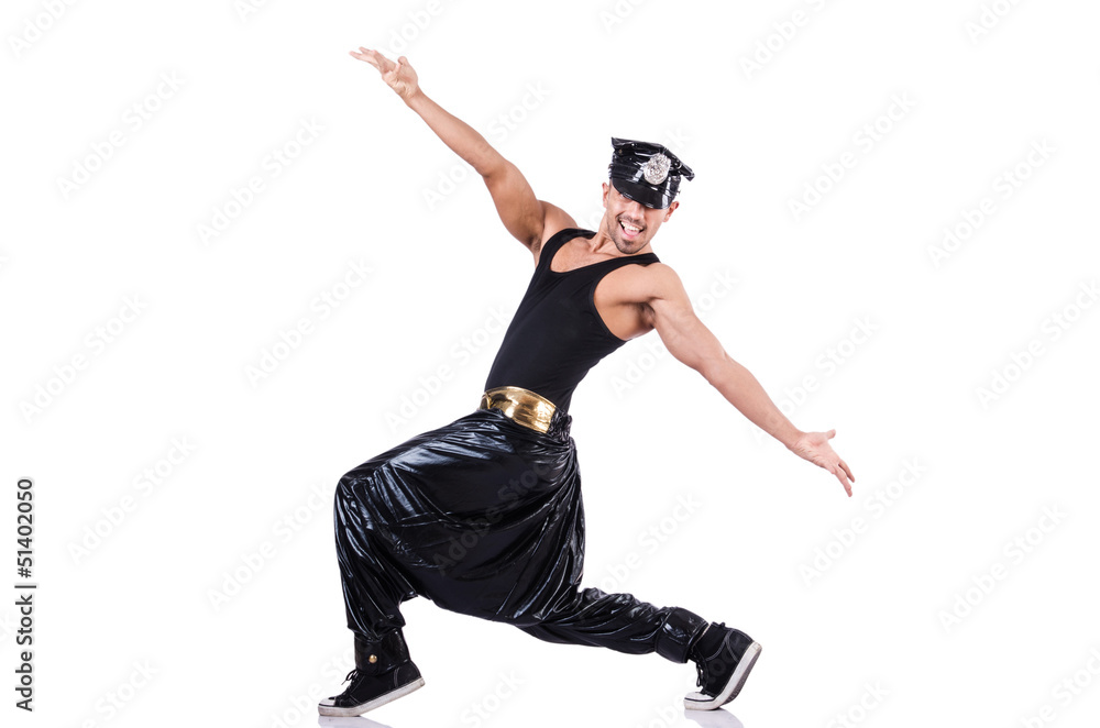 Rap dancer in wide pants on white Rap dancer in wide pants on white