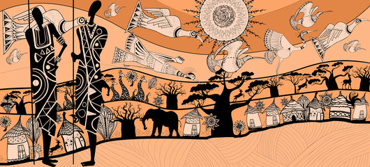 Poster Art Studio Afrika Collage mit Savanne und Tieren  © Isaxar