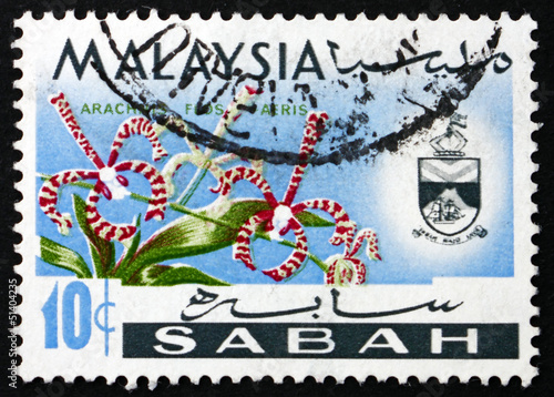 Postage stamp Malaysia 1965 Arachnis Flosaeris, Orchid Flower © laufer
