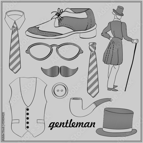Gentleman's style vintage elements set