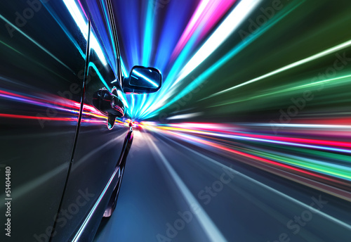 car on the road with motion blur background.