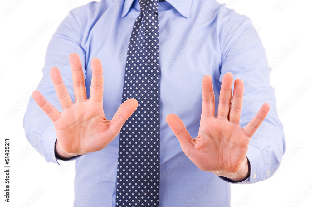 Businessman gesturing with both hands. Businessman gesturing with both hands.