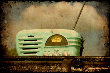 Store enrouleur Poster vintage Vieille radio rétro affiche style années cinquante  © Thomas Reimer