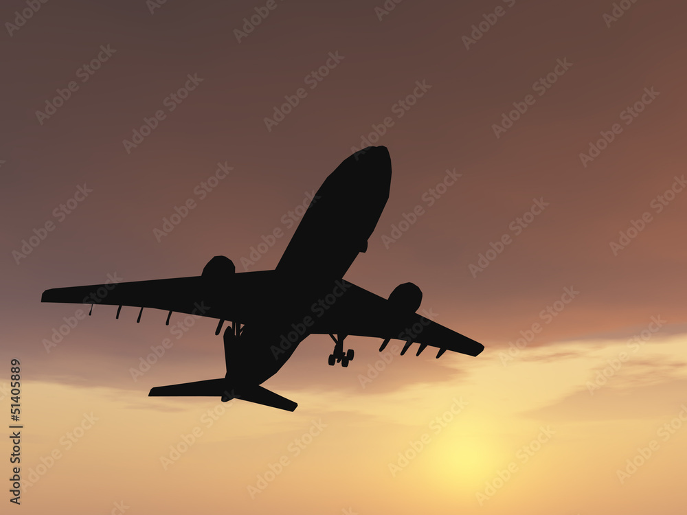 Conceptual plane silhouette at sunset Conceptual plane silhouette at sunset